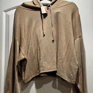 NWT Free People Movement Work It Out Cropped Hoodie Sweatshirt Beige Size Medium